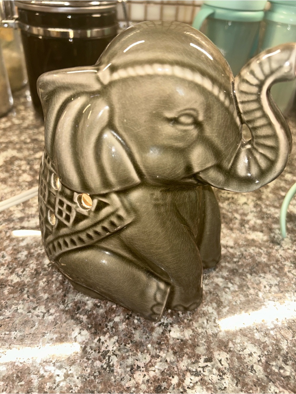 Ceramic Elephant Figurine night light - Olive Green
